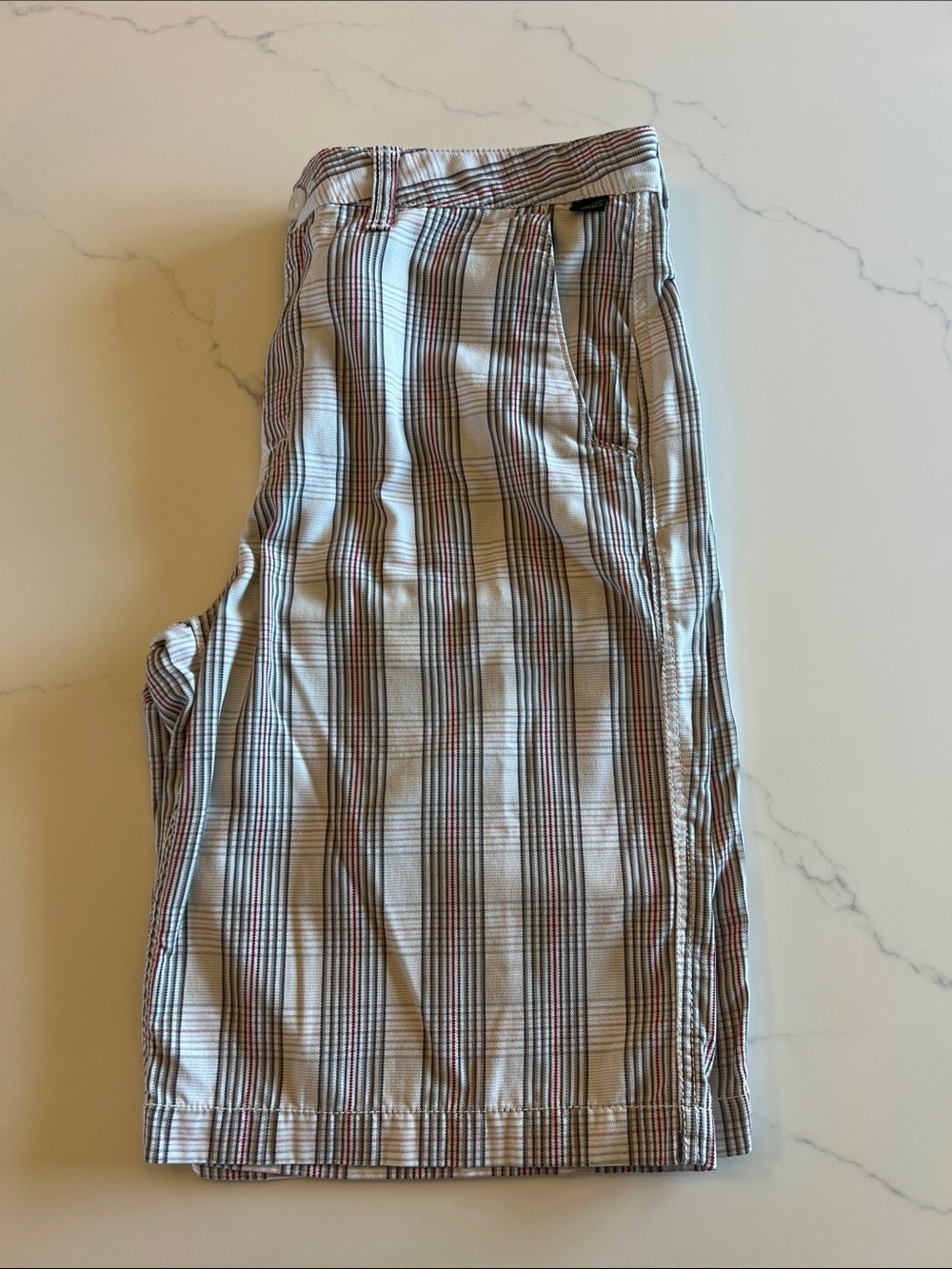 Vans Men's White Plaid Chinos with Red & Black Stripes
